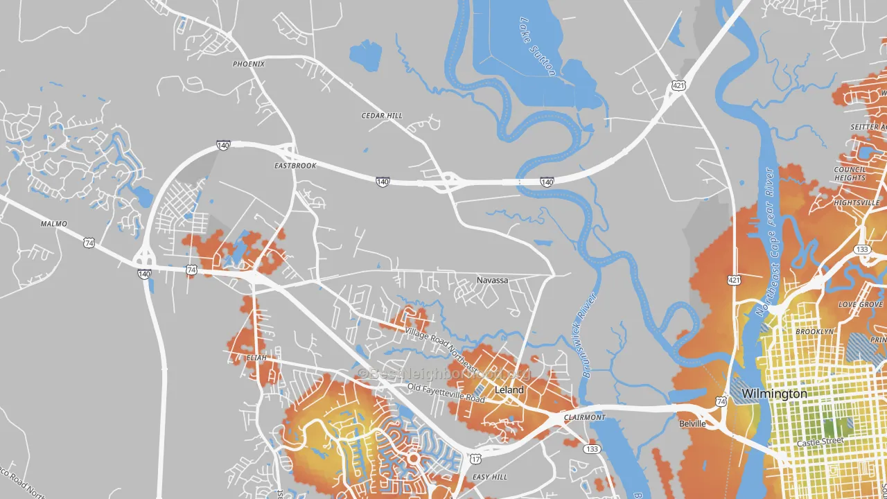 Bike Grade map of Navassa, NC