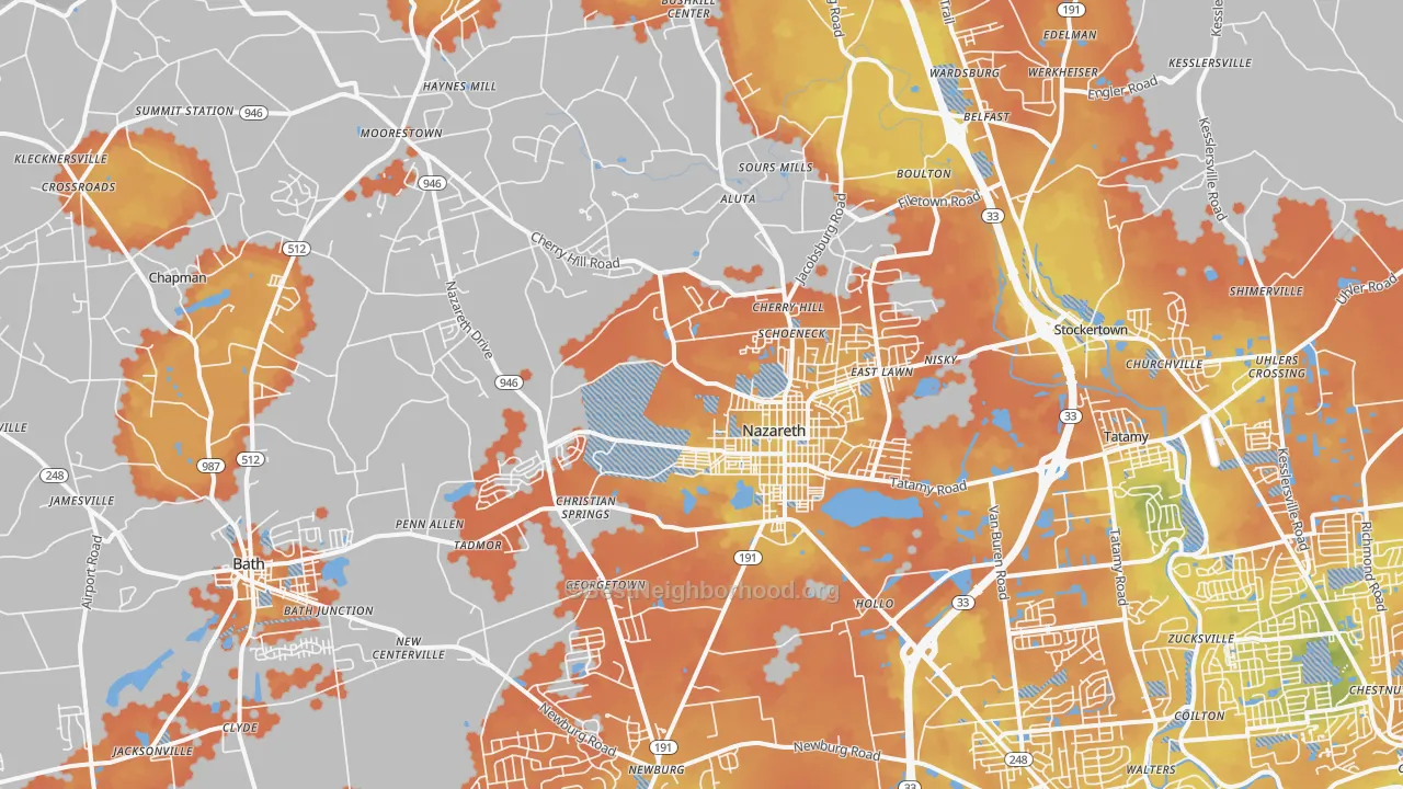 Bike Grade map of Nazareth, PA