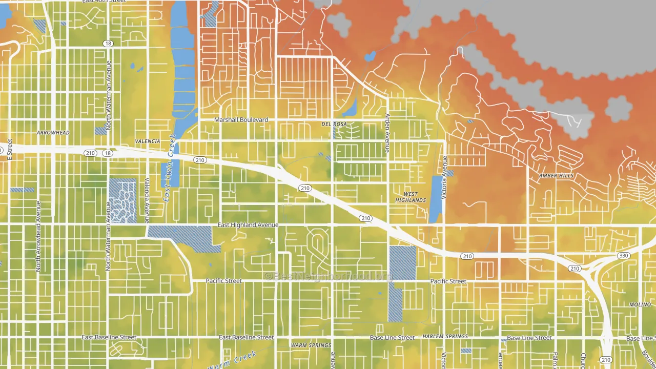 Bike Grade map of NE-Sterling, San Bernardino, CA