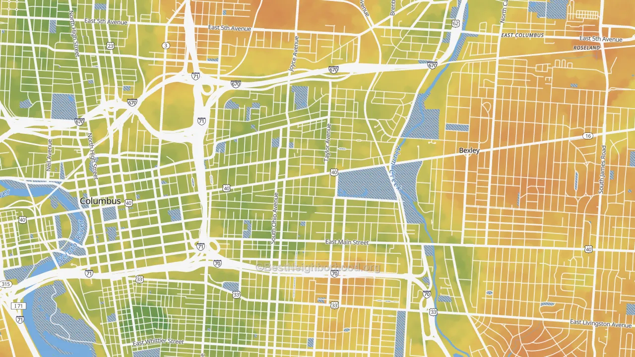 Bike Grade map of Near East, Columbus, OH