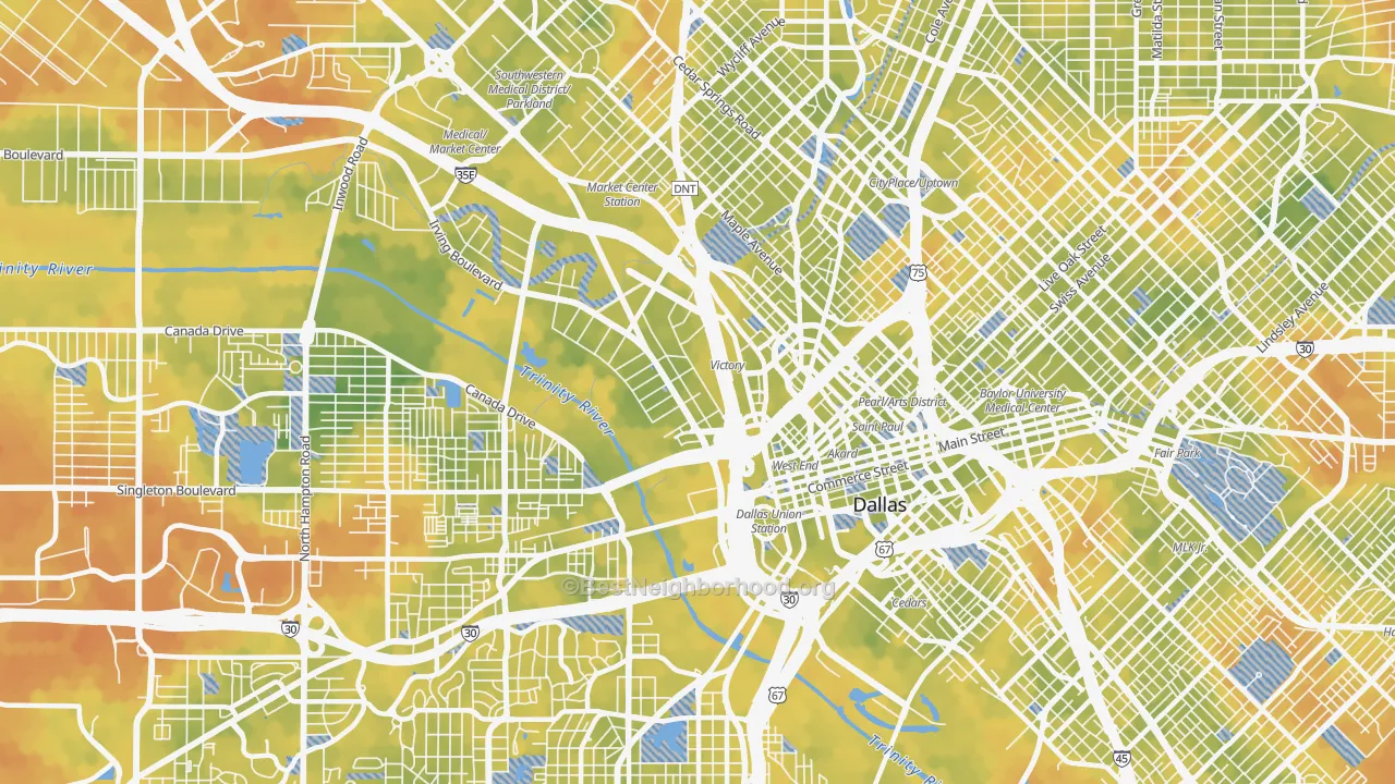 Bike Grade map of Near East, Dallas, TX