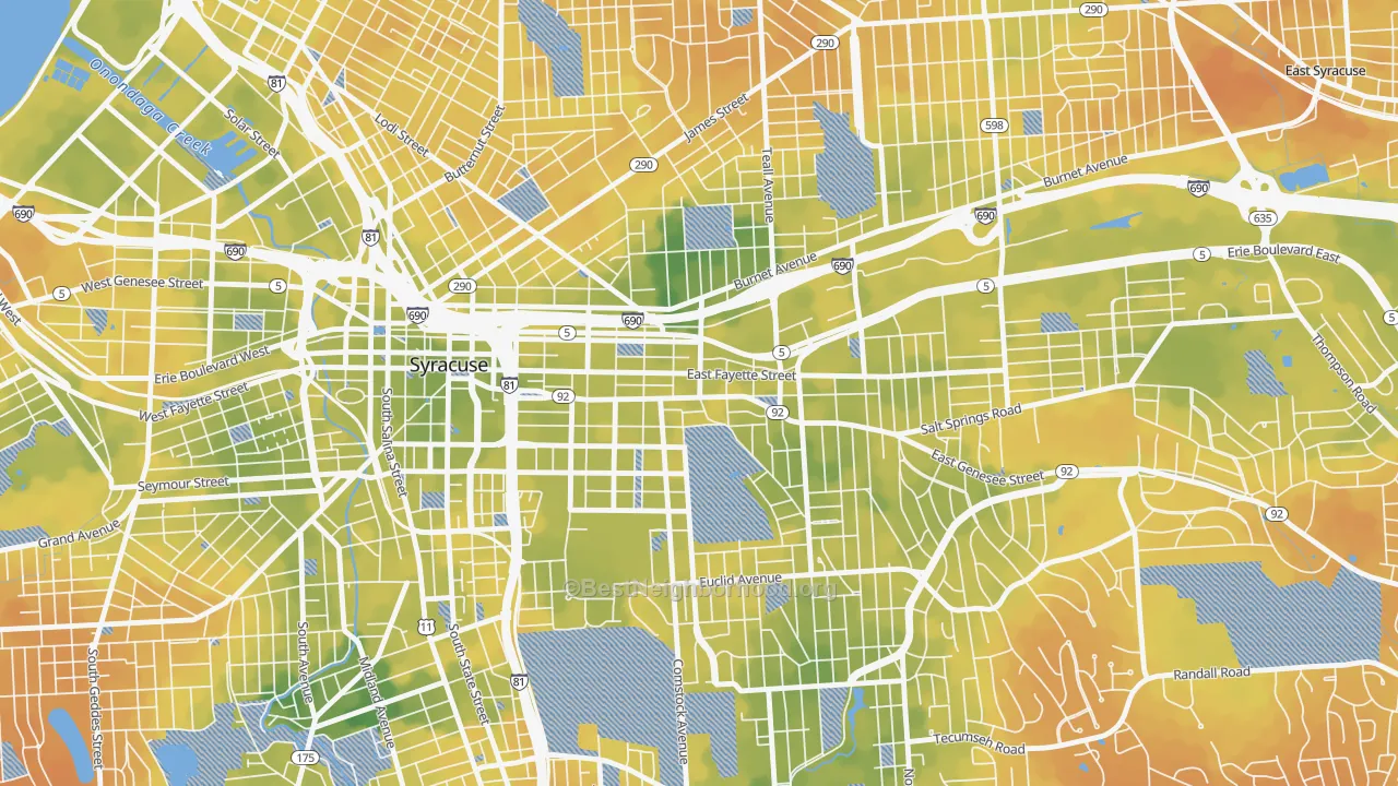 Bike Grade map of Near Eastside, Syracuse, NY