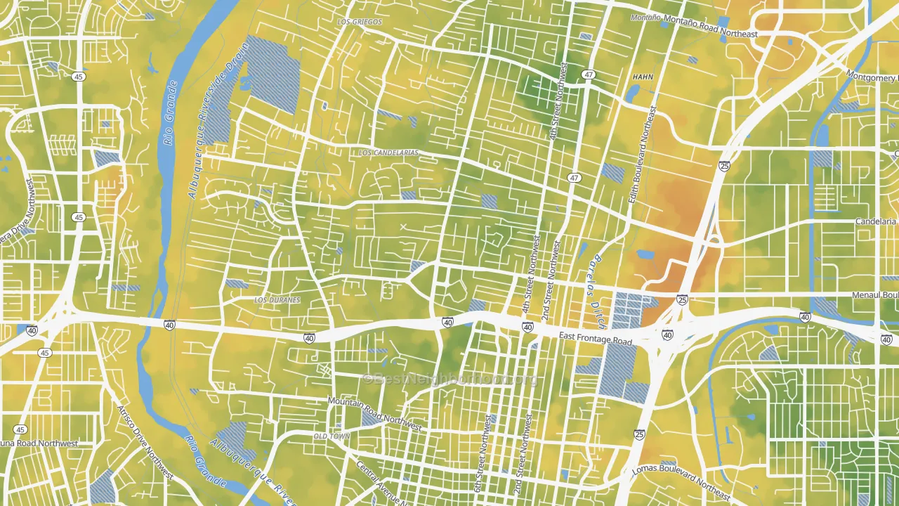 Bike Grade map of Near N Valley, Albuquerque, NM