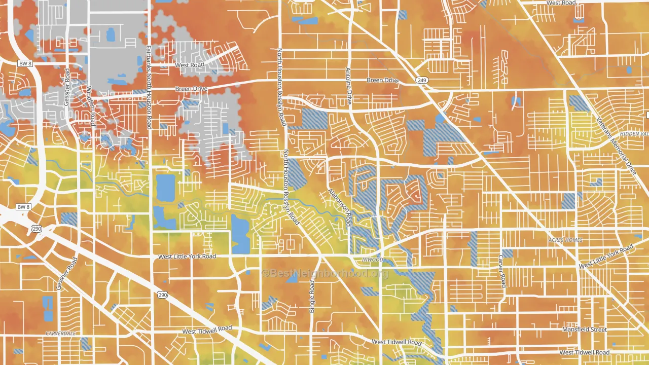 Bike Grade map of Near Northwest, Houston, TX
