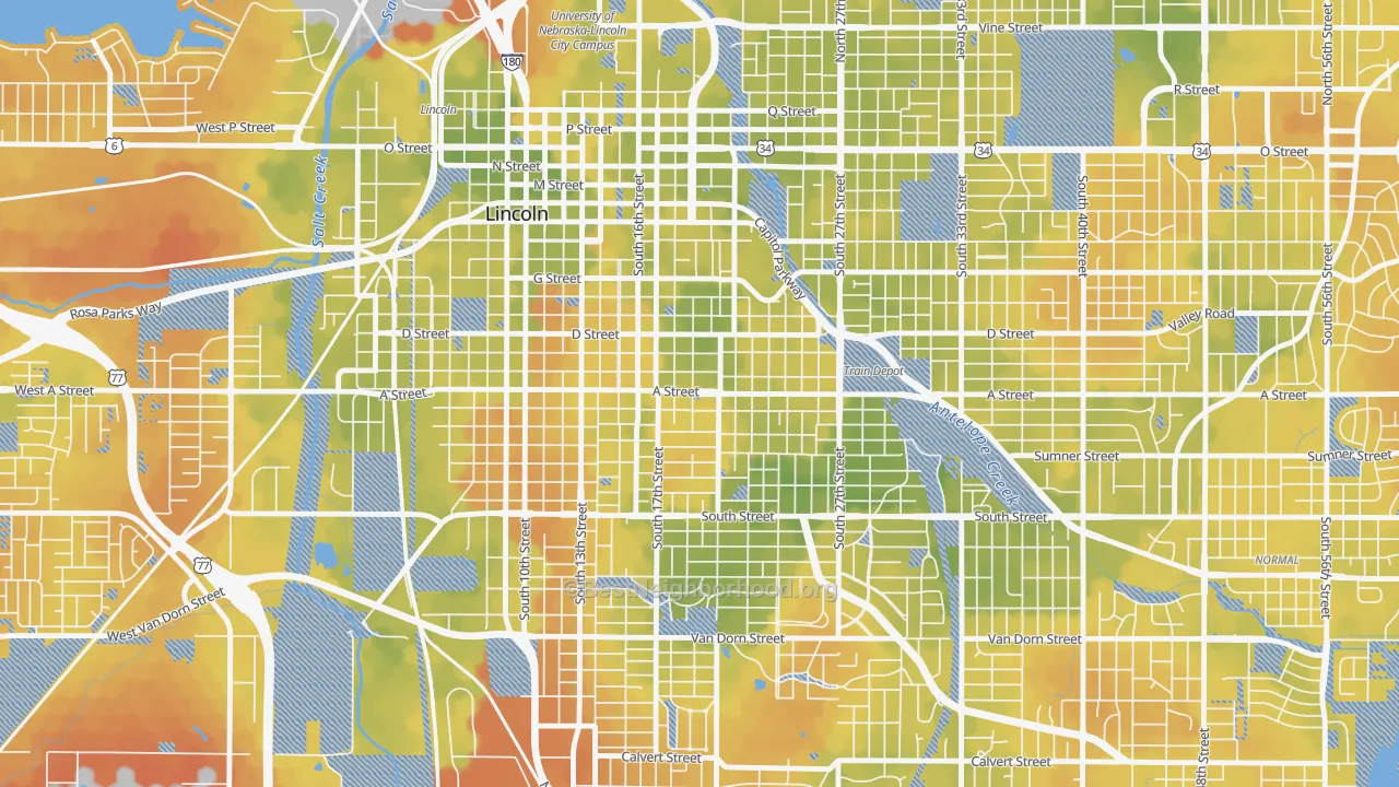Bike Grade map of Near South, Lincoln, NE