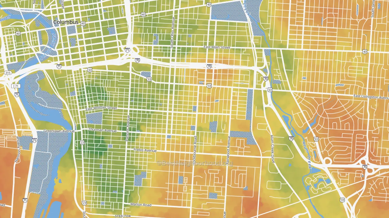 Bike Grade map of Near Southside, Columbus, OH