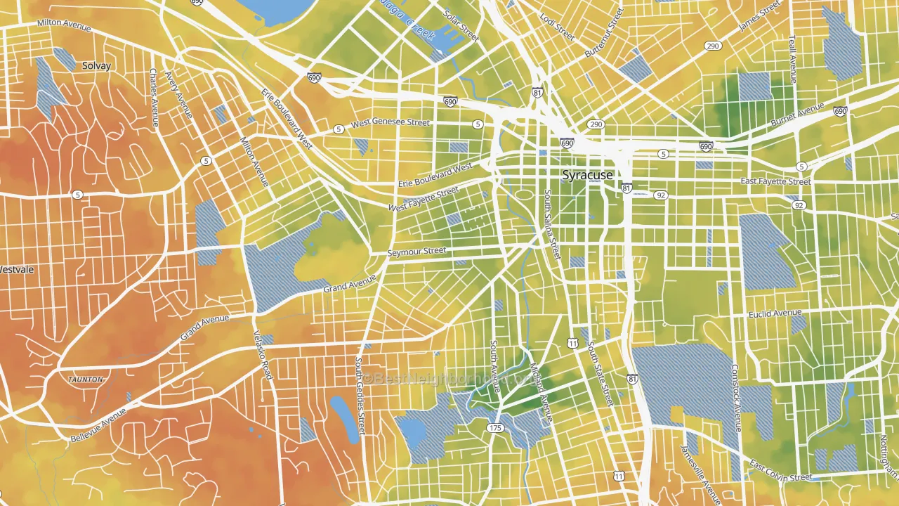 Bike Grade map of Near Westside, Syracuse, NY
