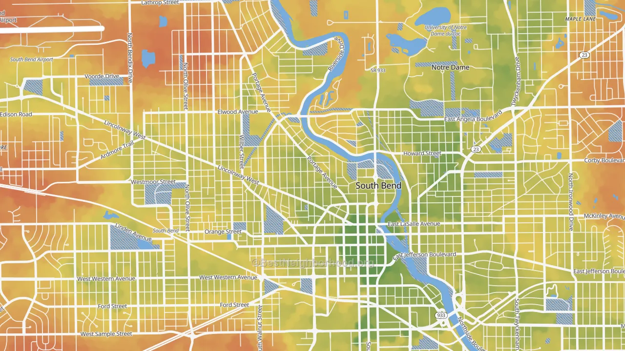 Bike Grade map of Nearnorthwest, South Bend, IN