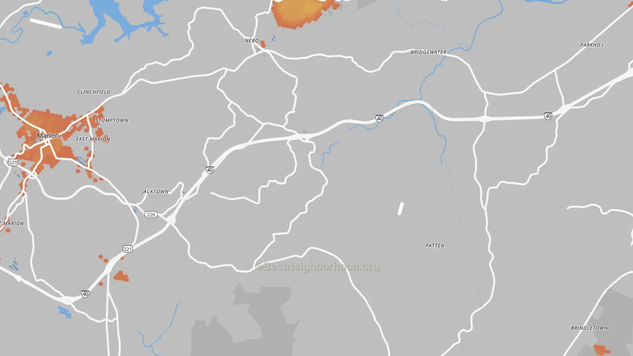 Bike Grade map of Nebo, NC