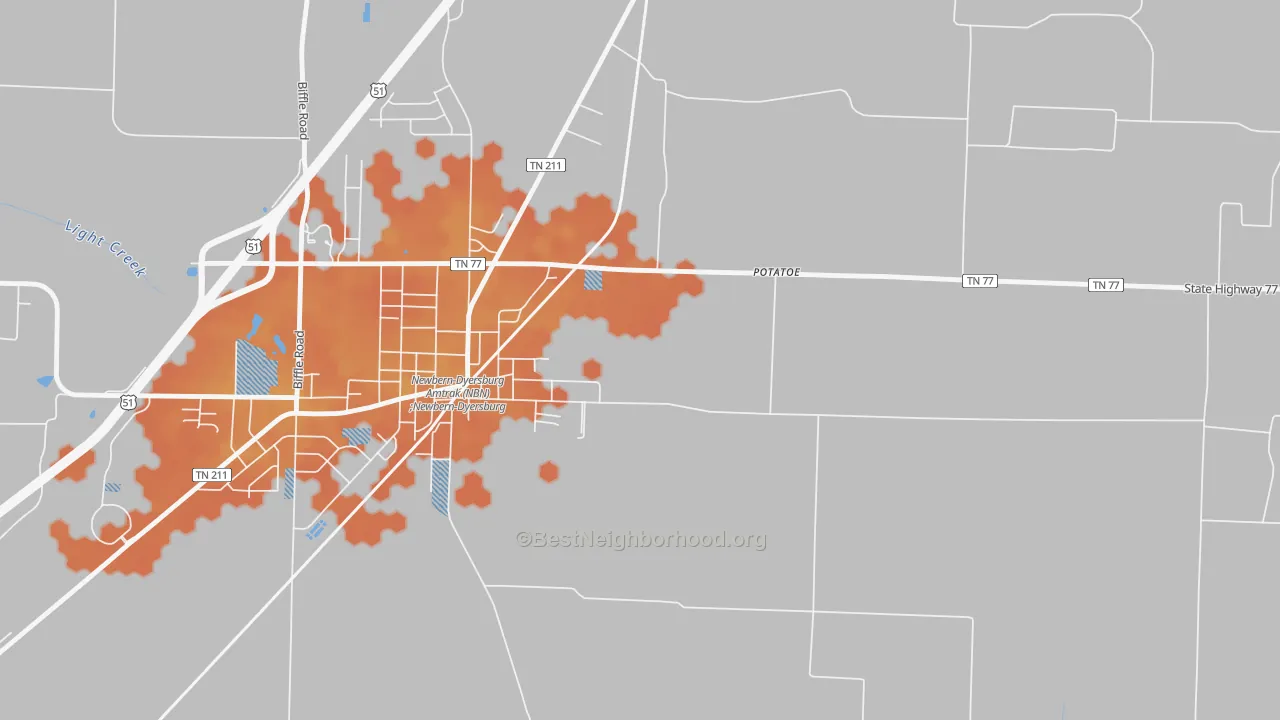 Bike Grade map of Neboville, TN
