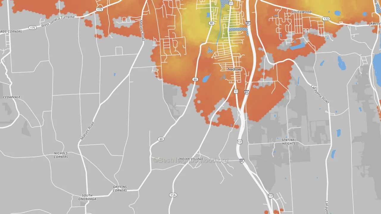 Bike Grade map of Nedrow, NY