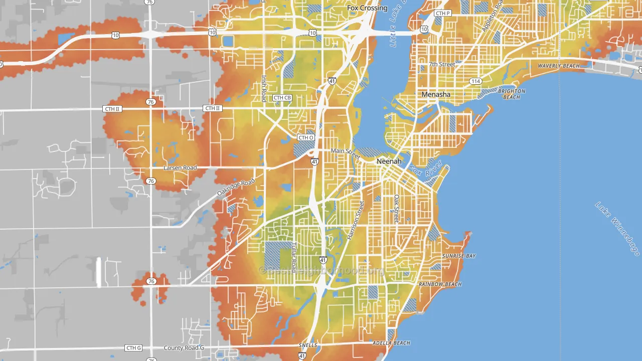 Bike Grade map of Neenah, WI