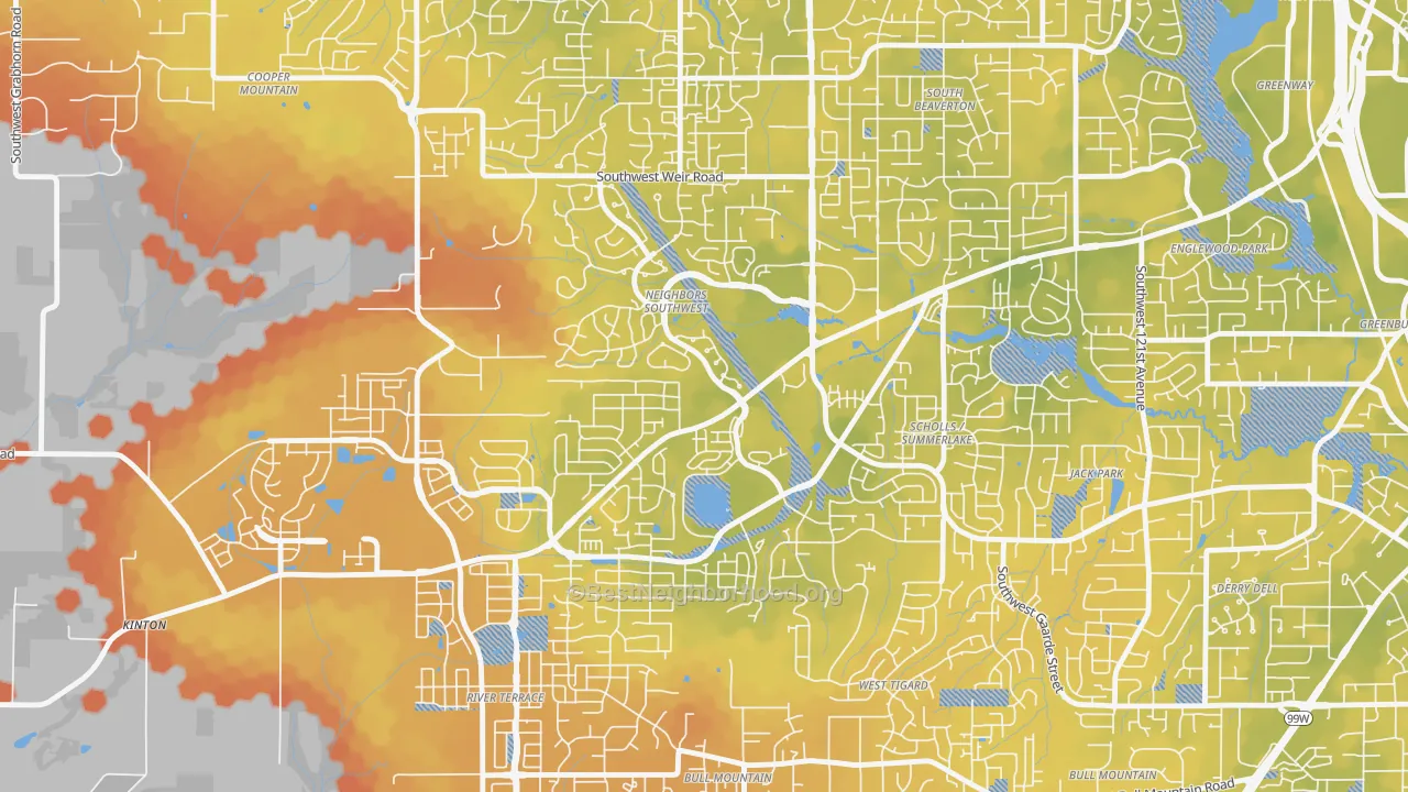 Bike Grade map of Neighbors Southwest, Beaverton, OR
