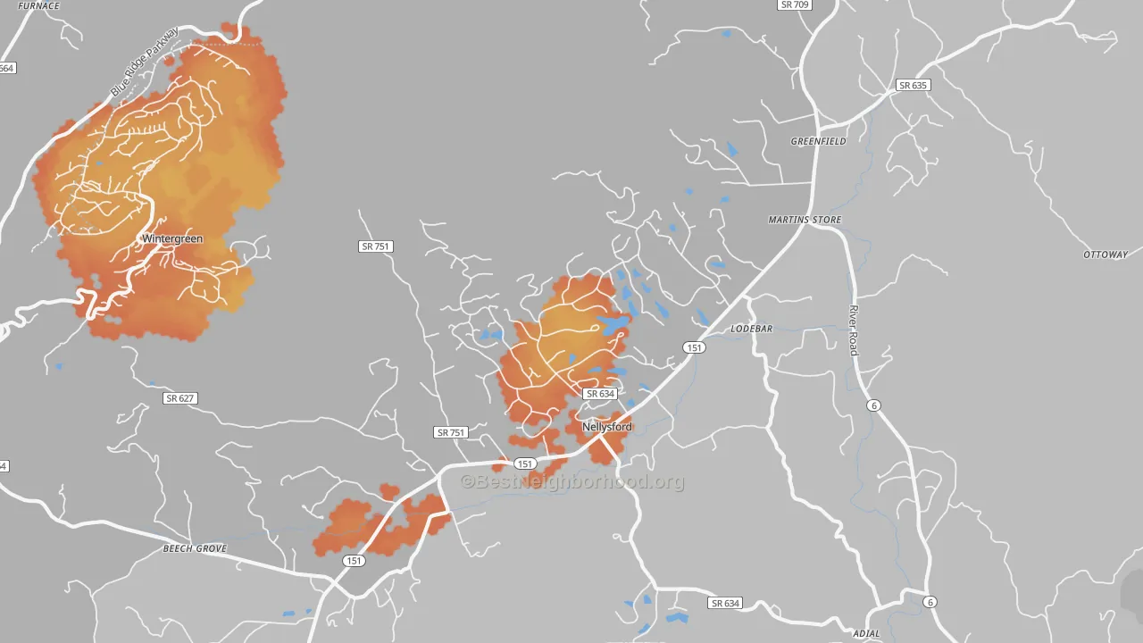 Bike Grade map of Nellysford, VA