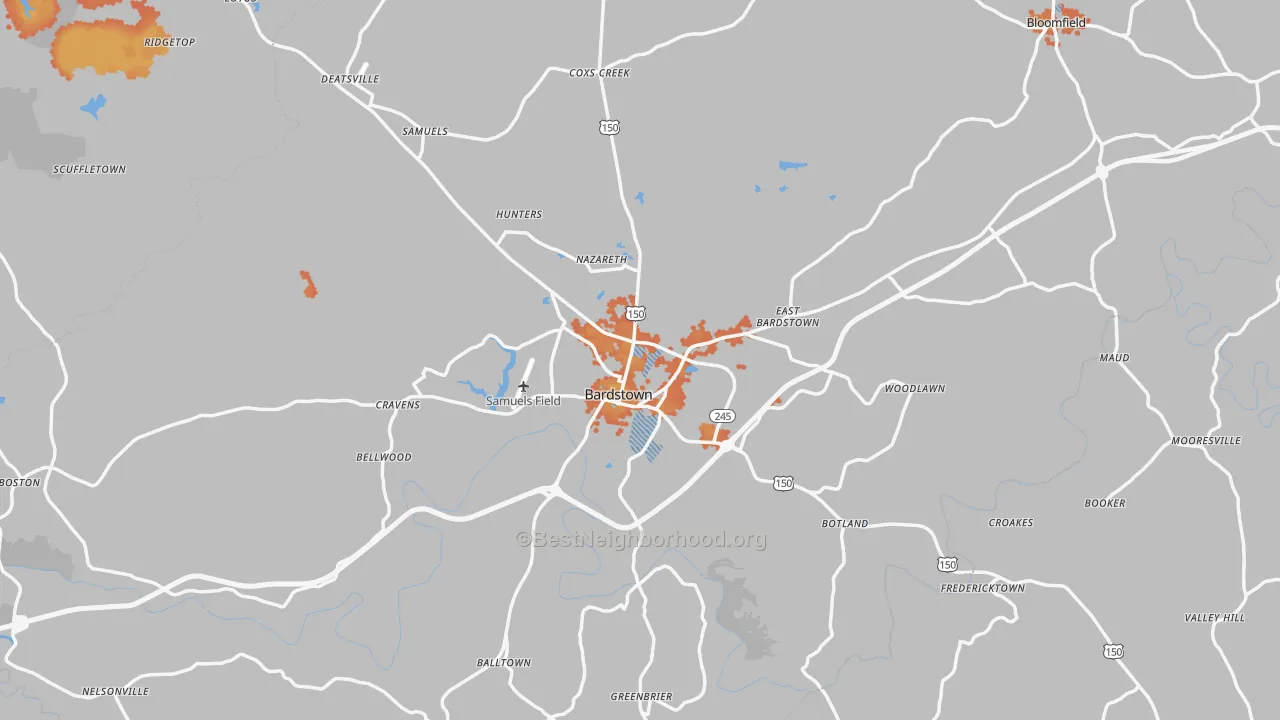 Bike Grade map of Nelson County, KY