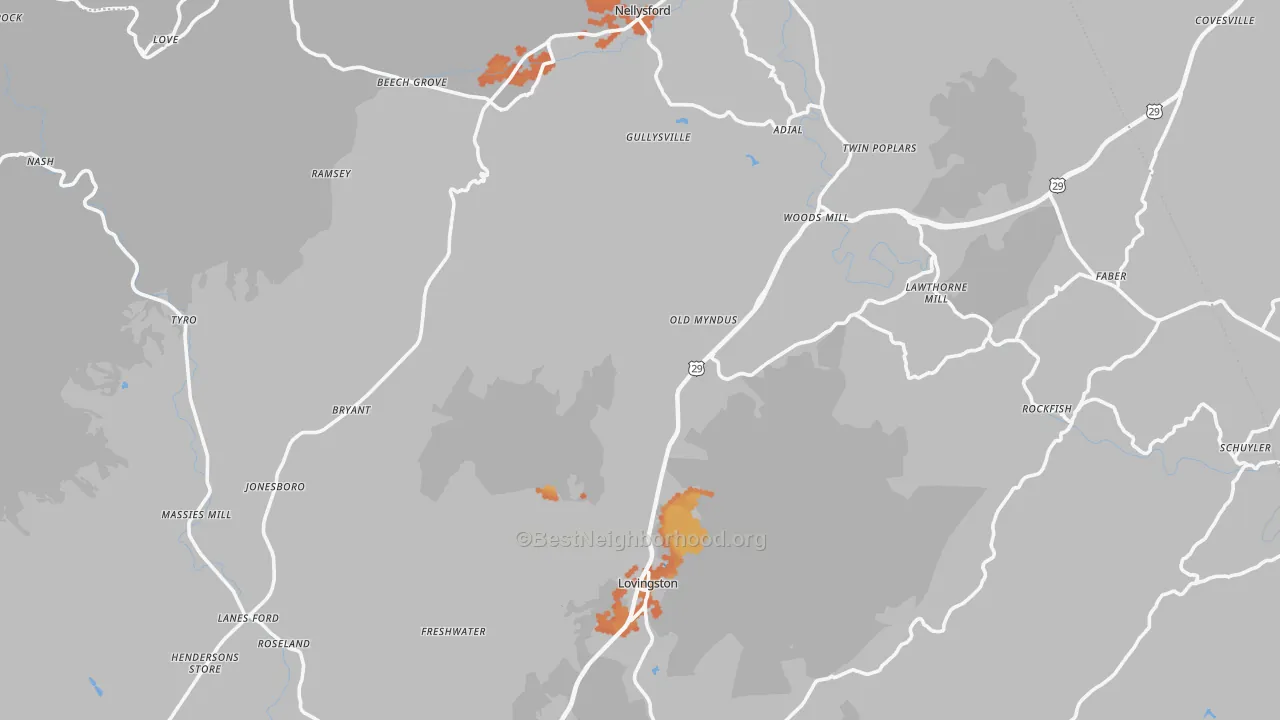 Bike Grade map of Nelson County, VA
