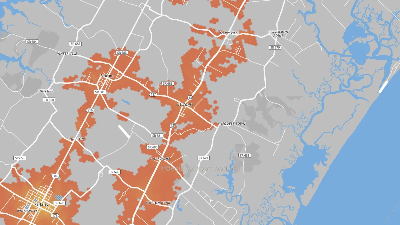 Bike Grade map of Nelsonia, VA