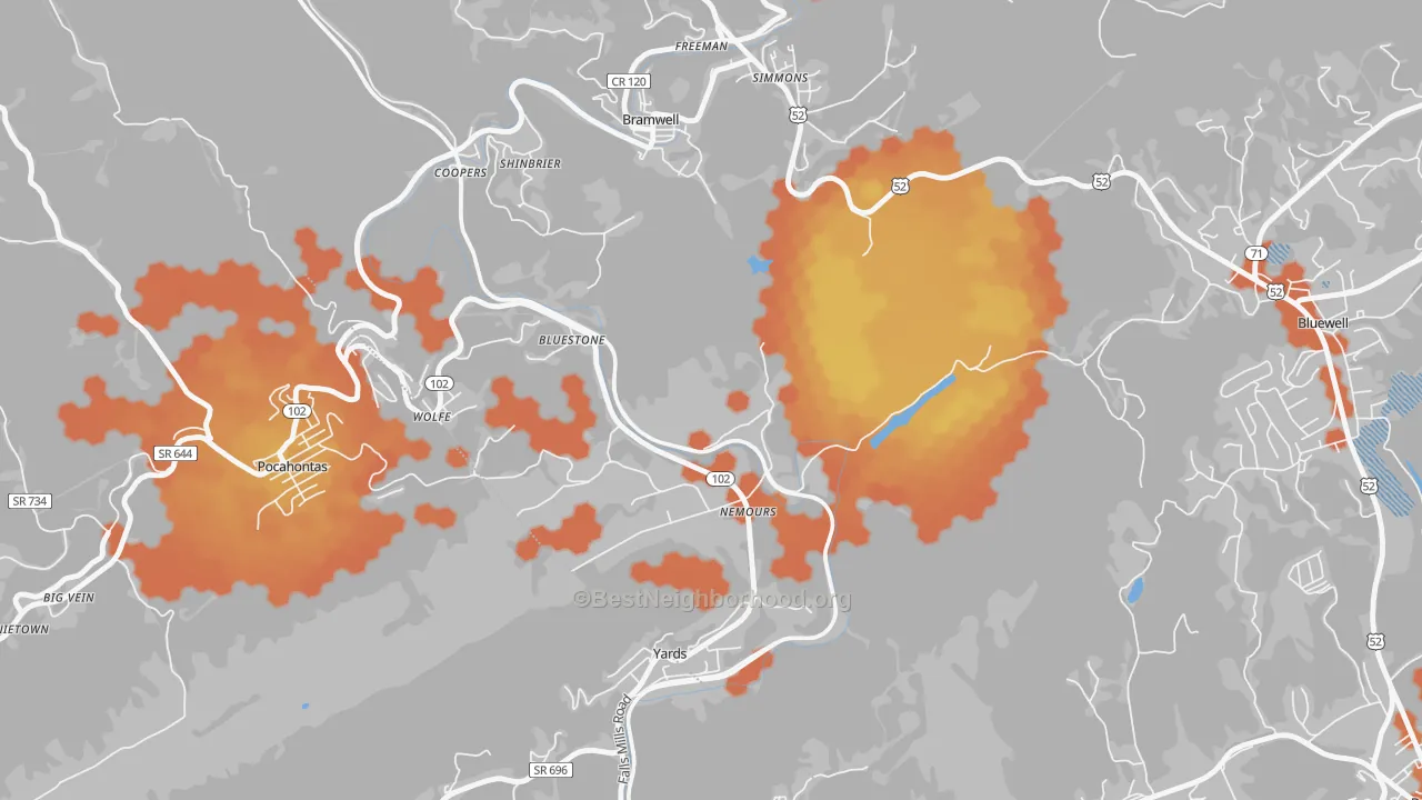 Bike Grade map of Nemours, WV