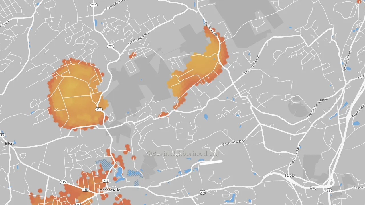Bike Grade map of Neola, PA