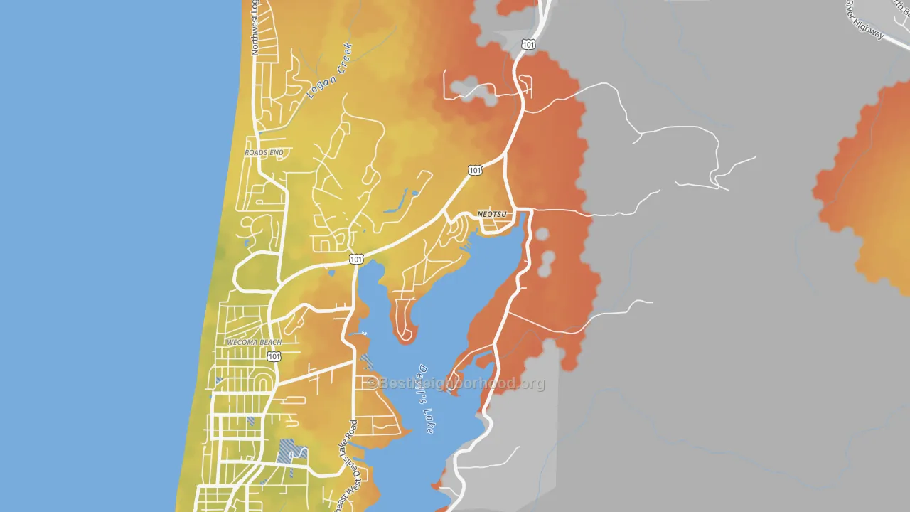 Bike Grade map of Neotsu, OR