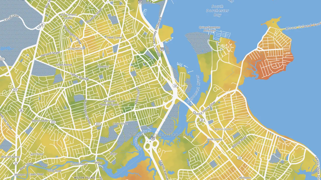 Bike Grade map of Neponset, Boston, MA