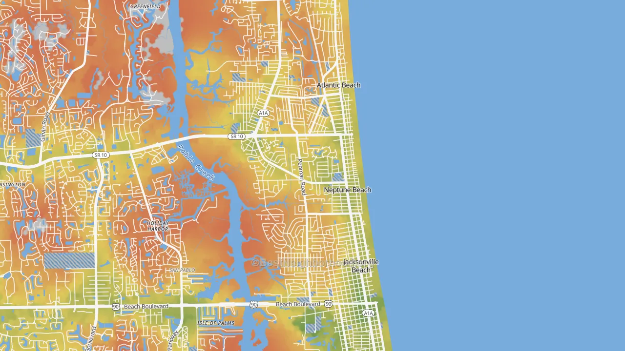 Bike Grade map of Neptune Beach, FL