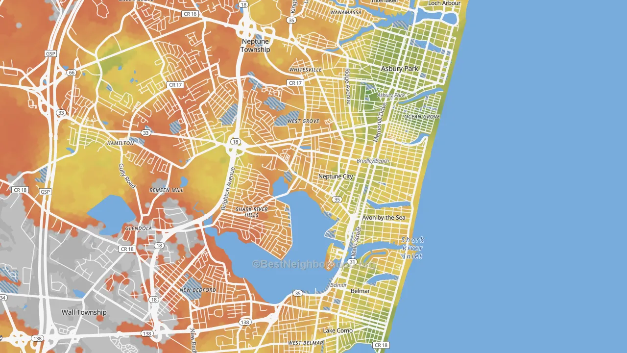 Bike Grade map of Neptune City, NJ
