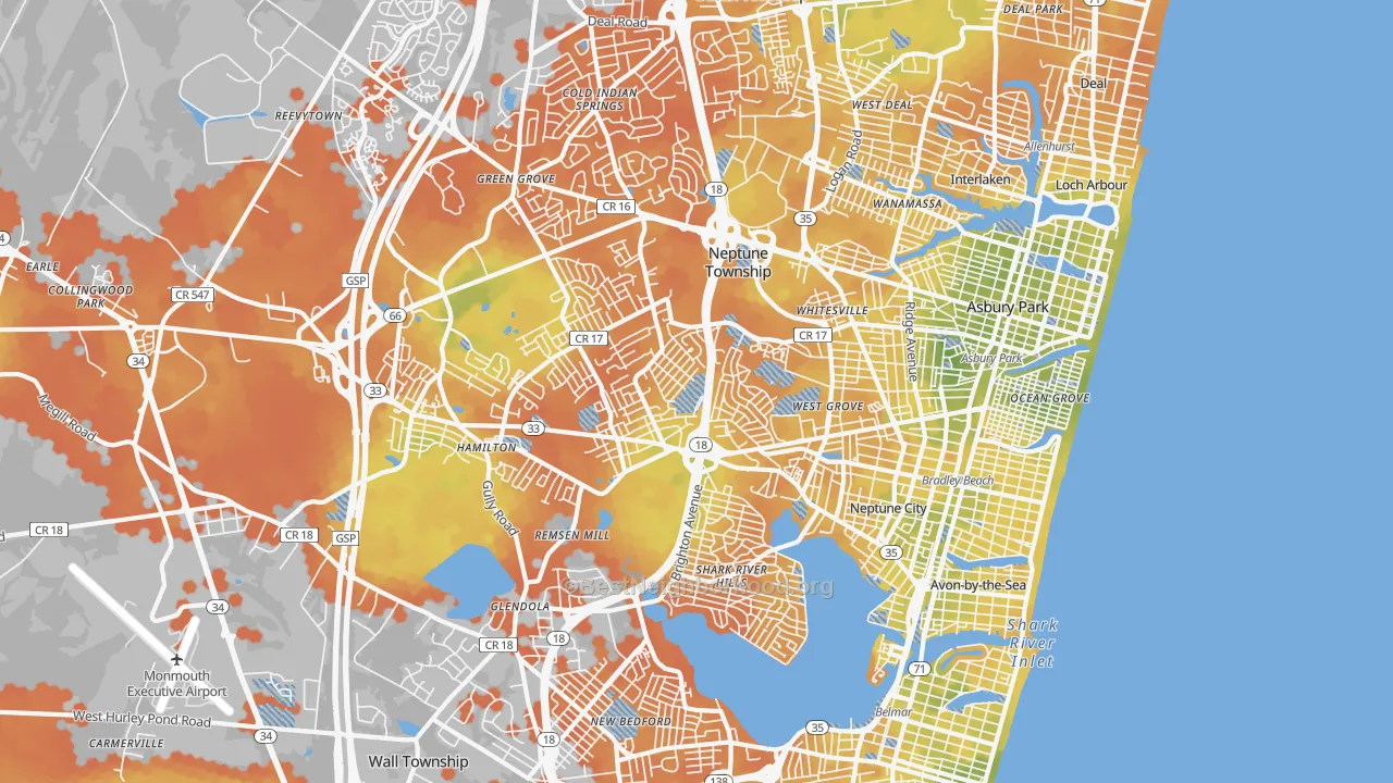 Bike Grade map of Neptune, NJ