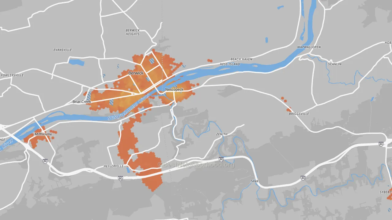 Bike Grade map of Nescopeck, PA