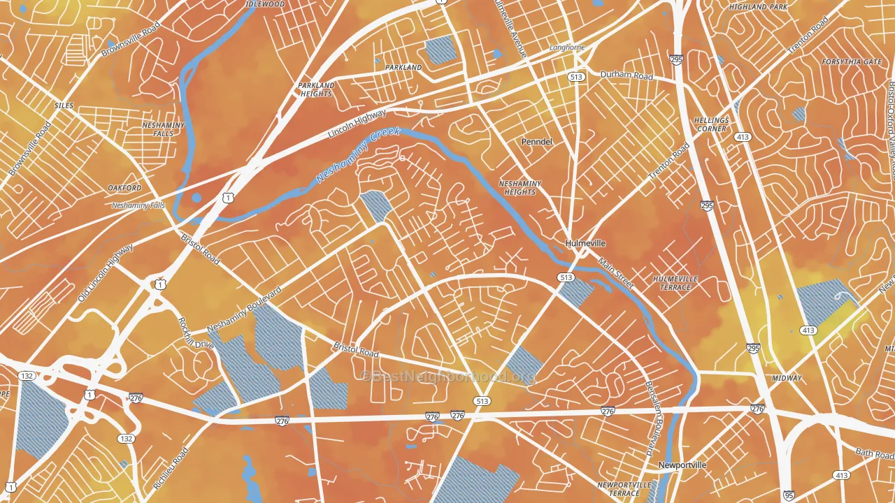 Bike Grade map of Neshaminy Valley, Bensalem, PA