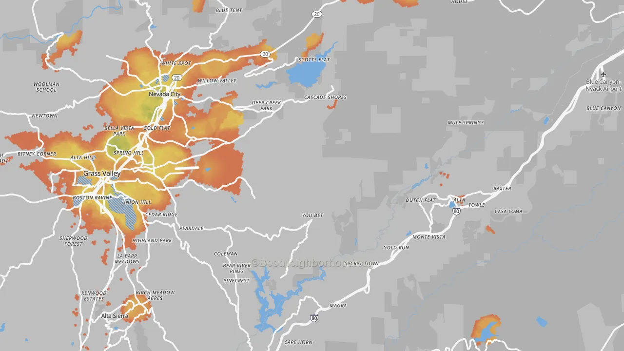Bike Grade map of Nevada County, CA