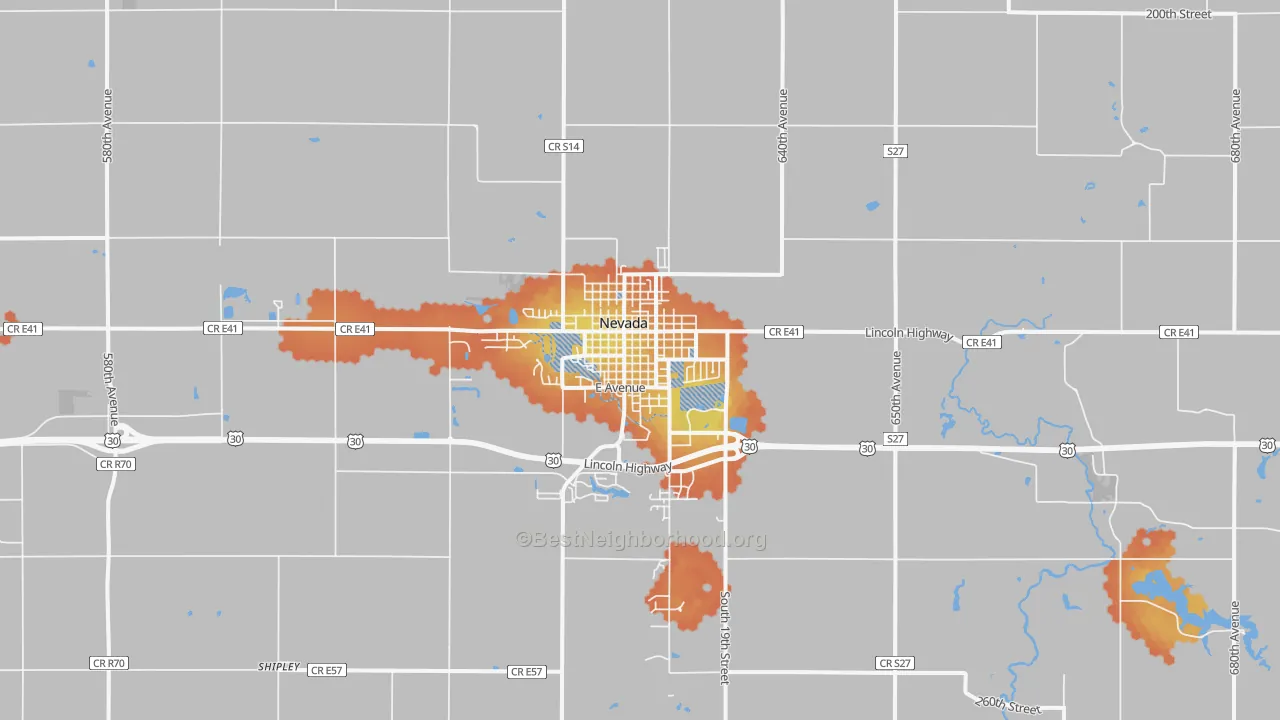 Bike Grade map of Nevada, IA