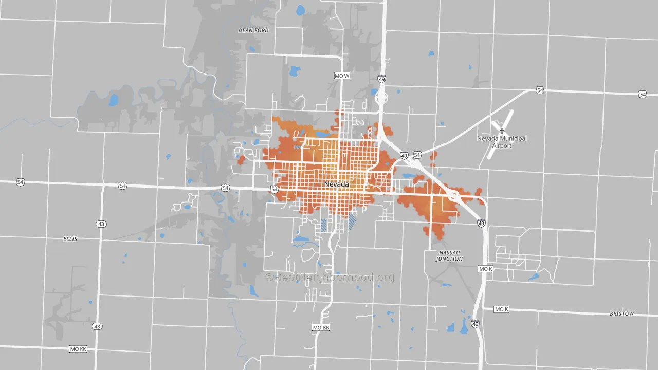 Bike Grade map of Nevada, MO