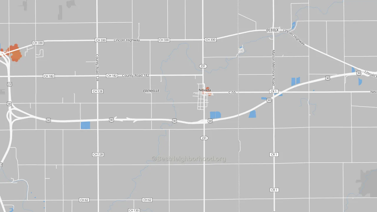 Bike Grade map of Nevada, OH