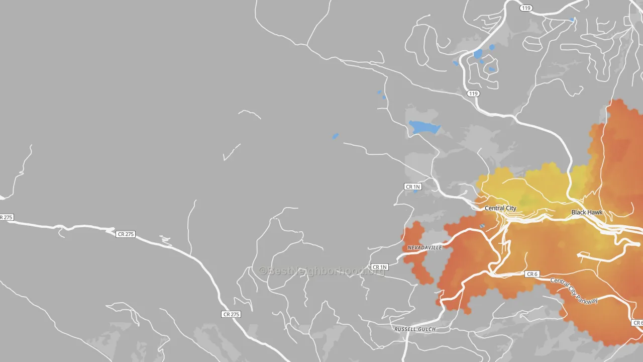 Bike Grade map of Nevadaville, CO