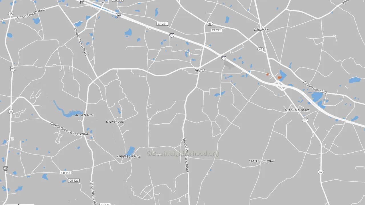 Bike Grade map of Nevils, GA