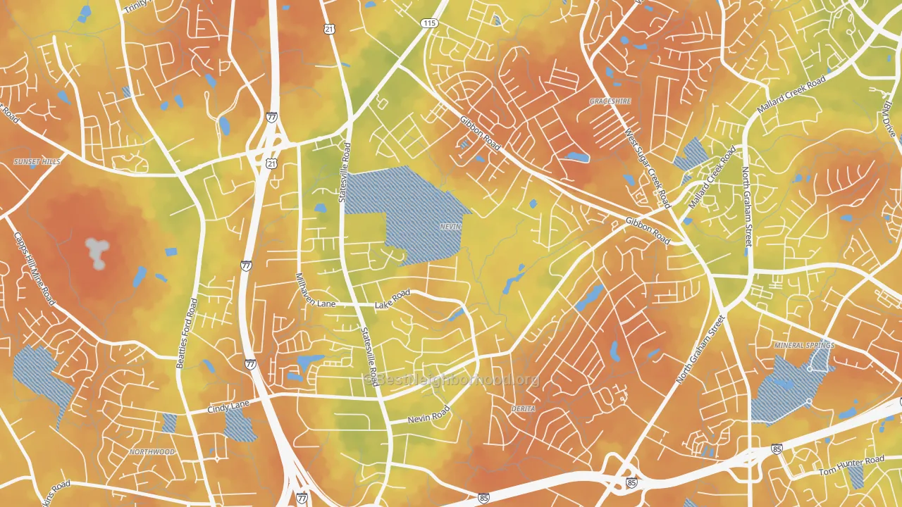 Bike Grade map of Nevin Community, Charlotte, NC