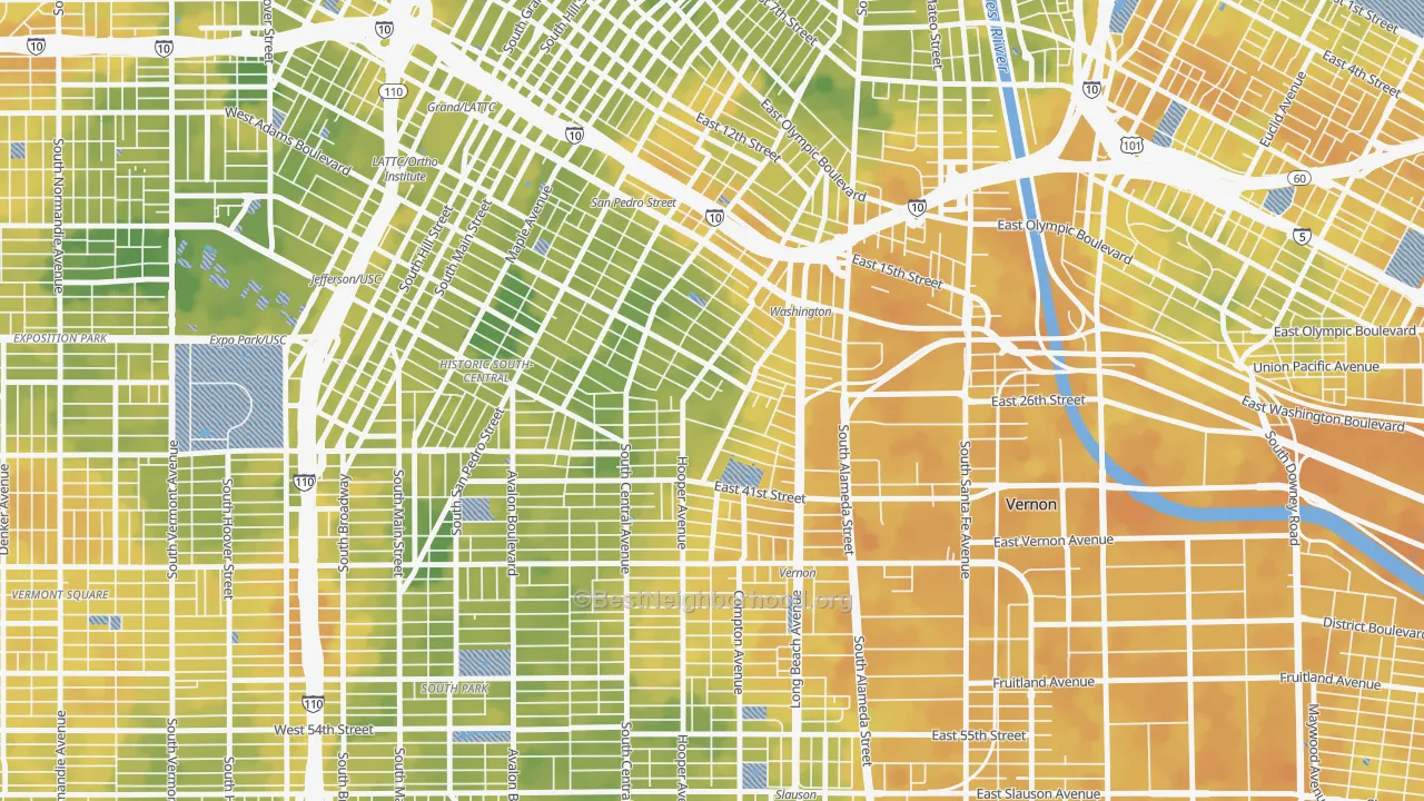 Bike Grade map of Nevin, Los Angeles, CA