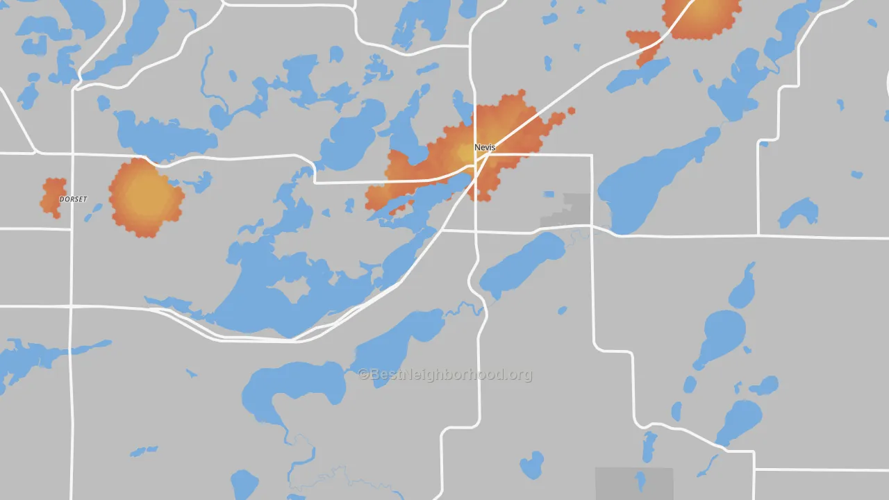 Bike Grade map of Nevis, MN