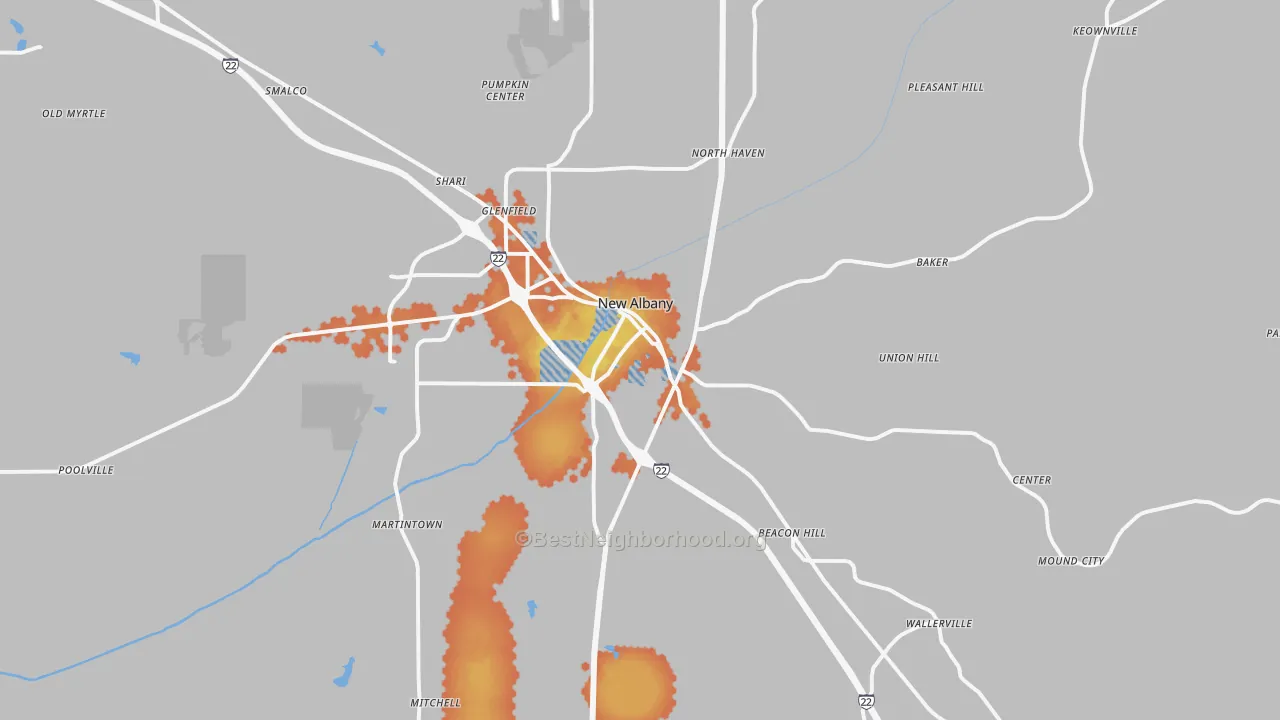 Bike Grade map of New Albany, MS