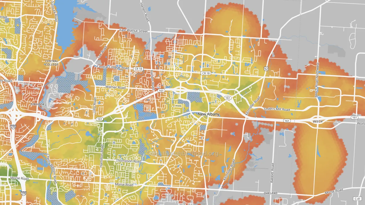 Bike Grade map of New Albany, OH