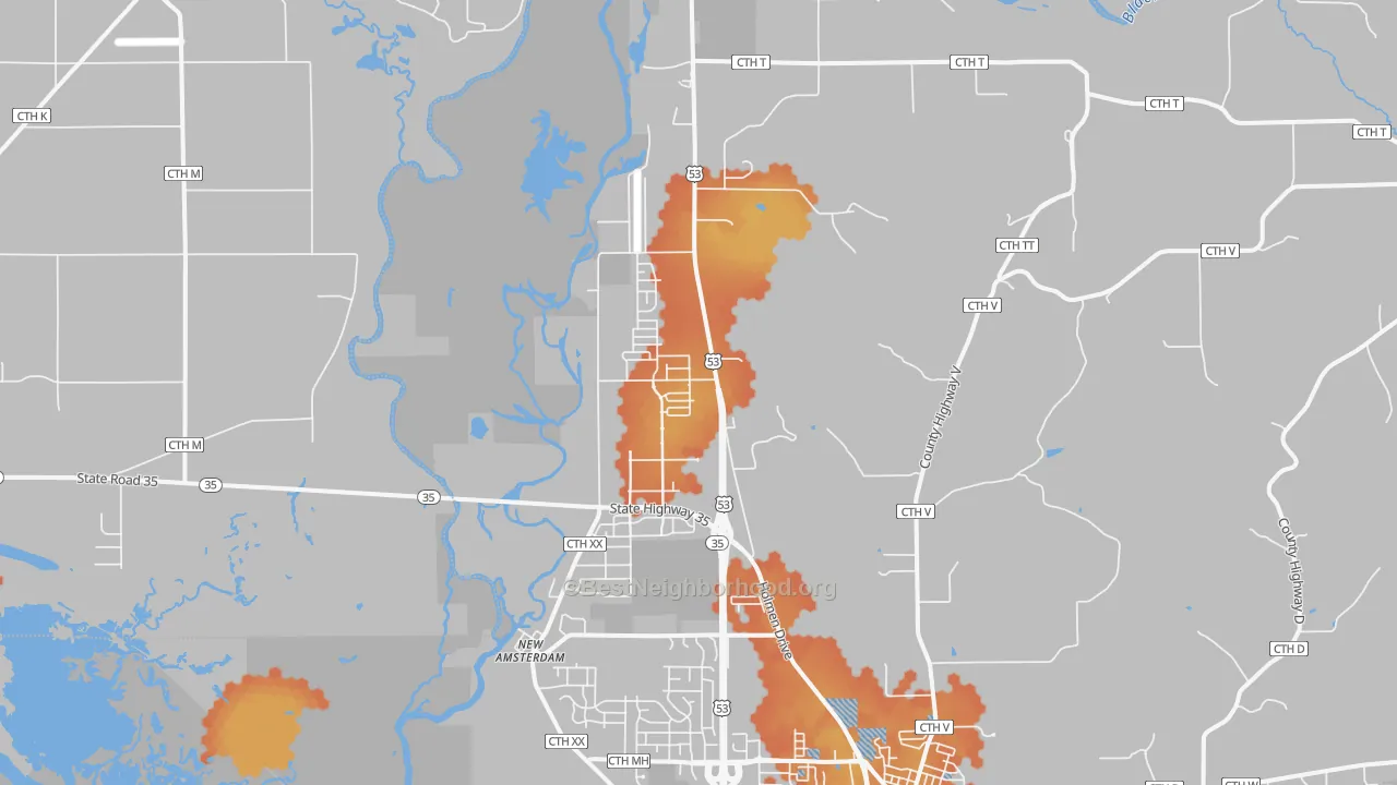 Bike Grade map of New Amsterdam, WI