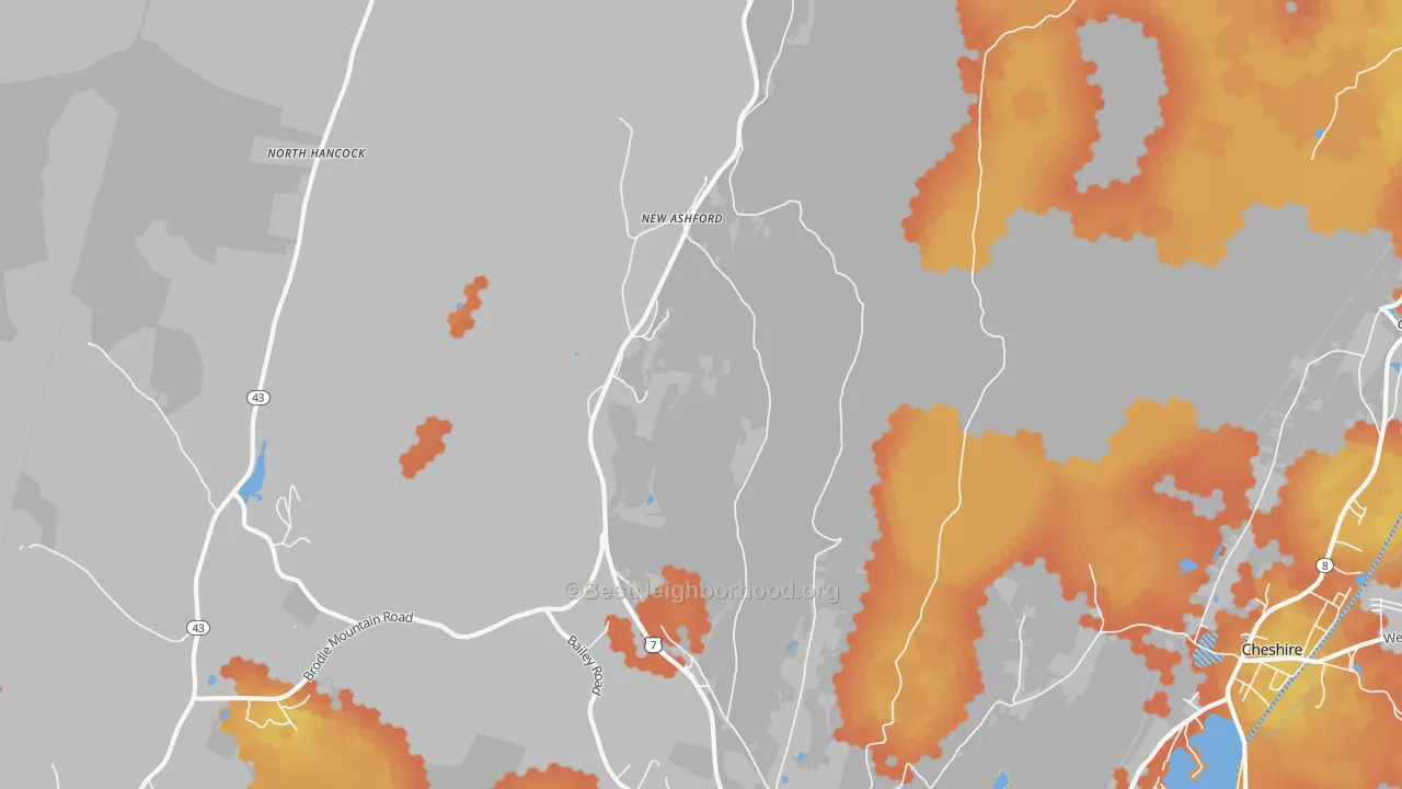 Bike Grade map of New Ashford, MA