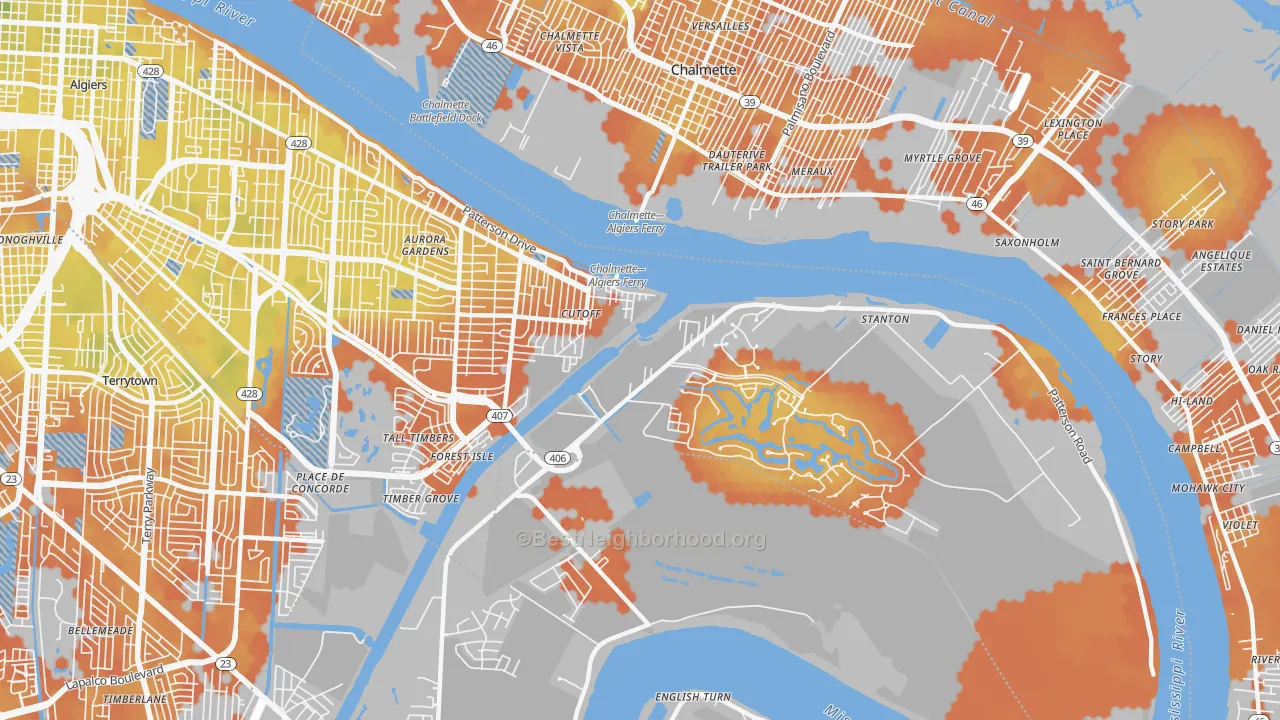 Bike Grade map of New Aurora, New Orleans, LA