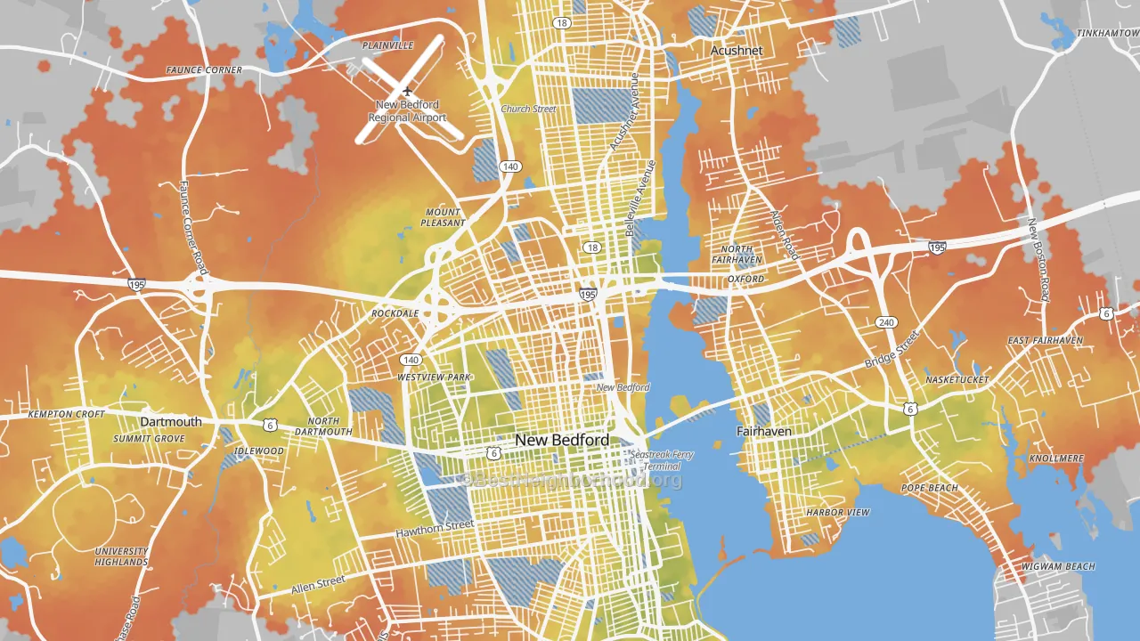 Bike Grade map of New Bedford, MA