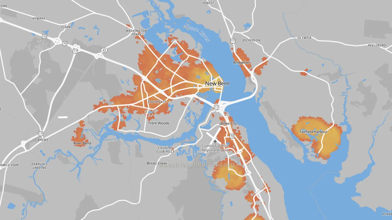 Bike Grade map of New Bern, NC