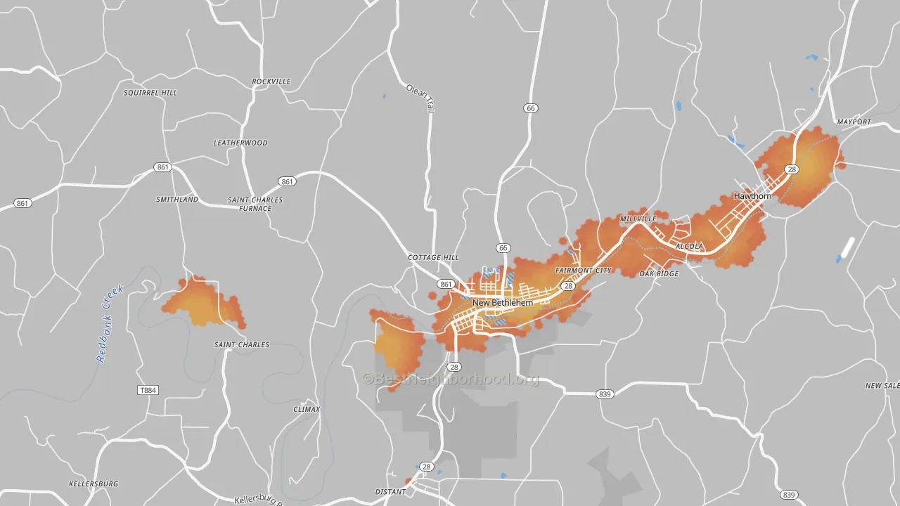 Bike Grade map of New Bethlehem, PA