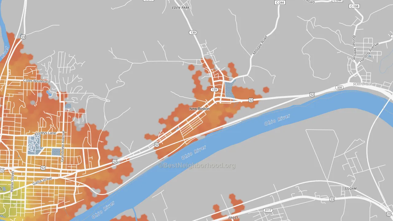 Bike Grade map of New Boston, OH