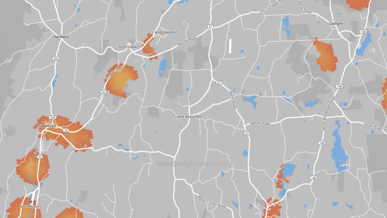 Bike Grade map of New Braintree, MA
