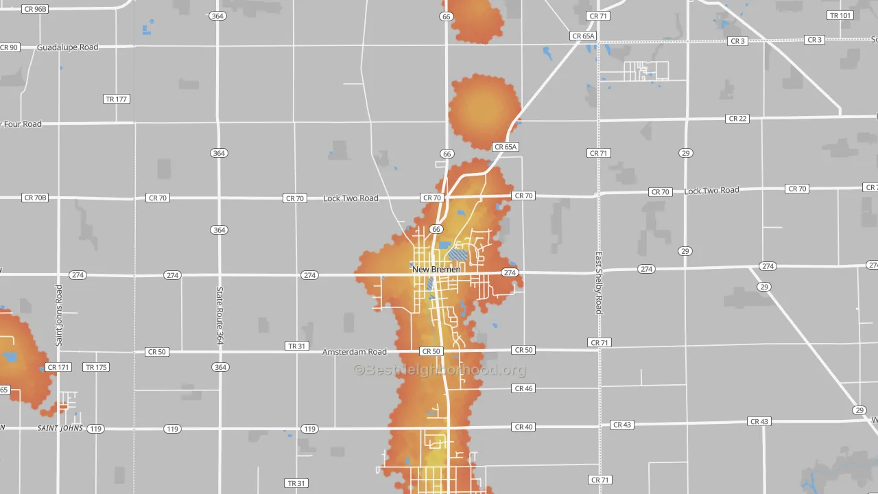 Bike Grade map of New Bremen, OH